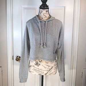 Bluenotes Cropped Hoodie Sweatshirt Lightweight Minimalist Gray Women's Size S
